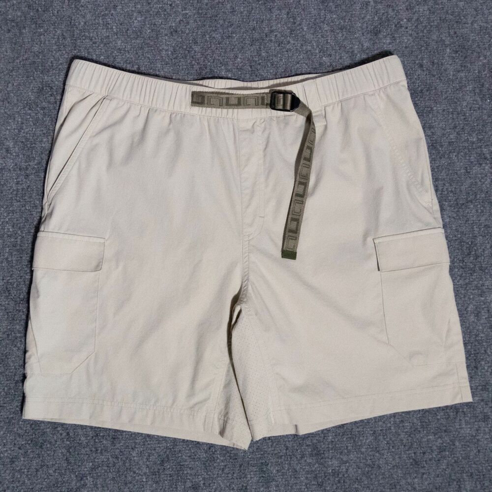 Huk Creekbed Performance Cargo Shorts Men's Large 7" Fishing Belted Tan Khaki